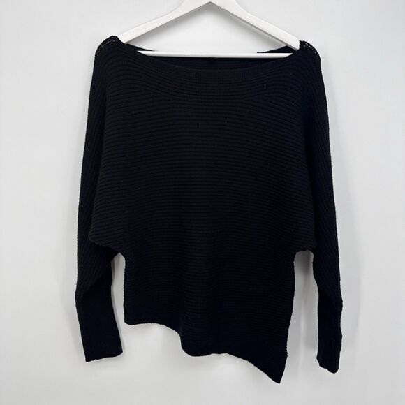 Express Outlet Black Chunky Knit Boat Neck Sweater Asymmetrical Size Medium - Picture 1 of 10